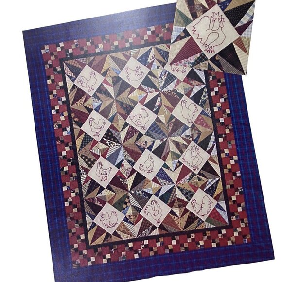 Redwork Chickens Foundation Paper Piecing Quilt Pattern Quilting Pieced Blocks - Picture 2 of 8